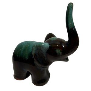 Blue Mountain Pottery Elephant Figure Green & Black Glaze 4.75" Tall Canada MCM